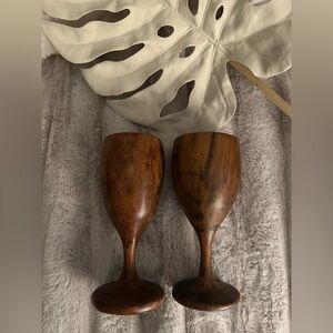 Vintage Boho Hand-Carved Wooden Wine Goblets Set Of Two✨